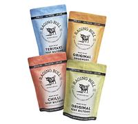 Raging Bull 1kg Biltong Combo - 250g Original Biltong, 250g Chilli Biltong, 250g Teriyaki Biltong, 250g Droewors - High Protein Snacks - Grass Fed Beef Biltong - Low Carb Carnivore Meat Snacks