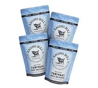 Raging Bull 1kg Teriyaki Biltong Pack - 4 x 250g Pack - High Protein Snacks - Grass Fed Beef Biltong - Low Carb Keto Snacks - MSG Free Carnivore Snacks - Natural Meat Low Calorie Snacks