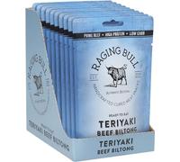 Raging Bull 280g Teriyaki Biltong Pack - 10 x 28g Pack - High Protein Snacks - Grass Fed Beef Biltong - Low Carb Keto Snacks - MSG Free Carnivore Snacks - Natural Meat Low Calorie Snacks
