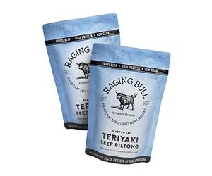 Raging Bull 500g Teriyaki Biltong Pack - 2 x 250g Pack - High Protein Snacks - Grass Fed Beef Biltong - Low Carb Keto Snacks - MSG Free Carnivore Snacks - Natural Meat Low Calorie Snacks