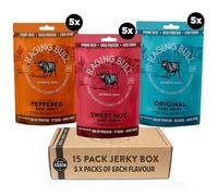 Raging Bull Beef Jerky 420g - 15 x 28g Variety Box - Mixed Flavours Grass Fed Beef Jerky - High Protein Snacks - MSG Free Carnivore Snacks - Keto Snacks - Natural Meat Beef Stips - Low Calorie Snacks