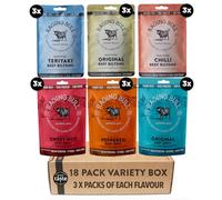 Raging Bull Beef Snack 18 Pack Combo - 3 Packs Beef Biltong & Beef Jerky - Flavoured Jerky & Biltong Sets - High Protein Snacks - Grass Fed Beef Biltong - Low Carb Keto Snacks - Carnivore Meat Snacks