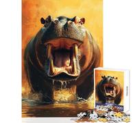 Raging Hippo in Water Jigsaw Puzzles 1000 Piece for Adults Enhance Focus for Better Performance Quiet Soothing Playtime Fun (38x26cm)