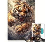 Raging Tiger Jigsaw Puzzle for Adults 1000 Pieces Memory Boost Group Play Pattern Assembly Xmas Surprise (38x52cm)