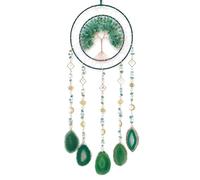 RAGKUU Green Crystal Tree of Life Dream Catcher Wall Decor Large Dream Catchers with Natural Agate Handmade Dreamcatcher Wall Hanging Ornament for Bedroom Living Room Home Decor