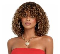 RAGMZZE Short Water Wave Human Hair Wigs with Bangs 100% Machine Made Curly Jerry No Glue Unprocessed Human Hair Wigs