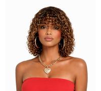 RAGMZZE Short Water Wave Human Hair Wigs with Bangs 100% Machine Made Curly Jerry No Glue Unprocessed Human Hair Wigs