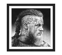 Ragnar Vikings Warrior Wayne Maguire Square Wooden Framed Wall Art Print Picture 16X16 Inch