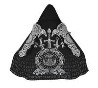 Ragnarok Fenrir Wolf Men's Men Hooded Cloak, 3D Tattoo Print Viking Winter Warm Cashmere Coat, Mid-Length Casual Jacket(Raven Mjolnir,3XL)