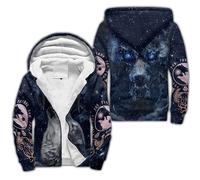 Ragnarok Fenrir Wolf Men's Winter Jacket with Hood, 3D Print Pagan Fleece Lined Full Zip Hoodie, Windproof Thicken Warm Parka(Wolf jacket,L)