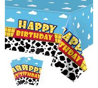Ragnhild 3 Pack Cow Print Birthday Party Supplies Cow Pattern Printed Table Cover Blue Sky and White Cloud Tablecloths Birthday Party Decoration for Boy Girl Kid Birthday Party Decor 54 x 108 inch