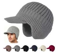 RAGOPILEN Winter Windproof Mask, Unisex Winter Beanie with Brim and Ear Flaps in Multicolor One Size(Gray)