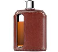 Ragproper Leather Glass Hip Flask for Men & Women - Durable Whiskey & Liquor Flask, Premium Authentic Leather Cover, Ideal Glass Flask - Double Shot 8oz (240ml), Dark Brown