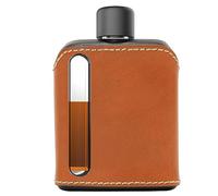 Ragproper Modern Glass Hip Flask - Durable Leather Covered Flask for Whiskey, Spirits, & Other Liquor - Ideal Glass Flask for Men & Women (Single Shot 100ml, Leather, Black & Tan)