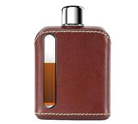 Ragproper Modern Glass Hip Flask - Durable Leather Covered Flask for Whiskey, Spirits, & Other Liquor - Ideal Glass Flask for Men & Women (Single Shot 100ml, Leather Dark Brown)