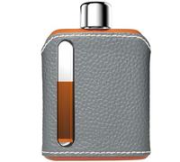 Ragproper Modern Glass Hip Flask - Durable Leather Covered Flask for Whiskey, Spirits, & Other Liquor - Ideal Glass Flask for Men & Women (Single Shot 100ml, Leather Gray & Brown)