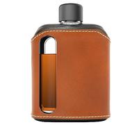 Ragproper Modern Glass Hip Flask - Durable Leather Covered Flask for Whiskey, Spirits, & Other Liquor - Ideal Glass Flask for Men & Women (Double Shot 240ml, Leather, Black & Tan)