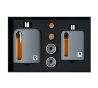 Ragproper Modern Glass Hip Flask for Men | Cork & Silicone Lid Liners | Firm Grip | Curved Edges | Durable Silicone Covered Flask for Whiskey | Liquor | Sprits | 100ml Single+ 240ml Double | Gray