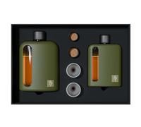 Ragproper Modern Glass Hip Flask for Whiskey and Spirits (Single Shot 100ml + Double Shot 240ml, Silicone Military Green)