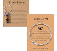 RagQbuK Evil Eye Protection Keychain & Bracelet Set for Women, Adjustable Good Luck Charm for Positive Energy & Blessings