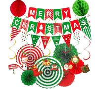 RagQbuK Retro Christmas Decorations Set: Vintage Indoor Ceiling Hanging Ornaments with Festive Bunting and Honeycomb Balls, Seasonal Home & Office Party Decor