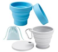 RagQbuK Silicone Collapsible Cup 2 Pack, 200ml Foldable Travel Mug with Leak-Proof Lid, Reusable Camping for Hiking, Office, Portable Drinking & Collapsible Coffee Cup (Blue & Grey)