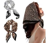 RagQbuK Square Scarf, 2PCS Head Scarf, Leopard Print Design, Lightweight Soft, for Beach Travel Vacation Sports Gifts