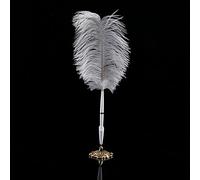 Raguso 2 Colors Ostrich Feather Wedding Quill Pen and Stand Signing Ballpoint Writing Pen With Metal Holder New for Stationery Gift(Gold)