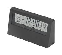 Raguso Home LCD Alarm Clock Transparent Multifunctional Digital Snooze Function Temperature Humidity Sensor, ABS Plastic Battery Powered (Black)