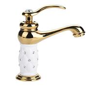 Raguso Water Faucet Solid Brass Mixer Tap Cold/Hot Water Faucet for Basin Sink Restroom Bedroom Modern Single Handle with diamond (Gold)