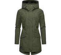 Ragwear Begonia Women's Lightweight Transition Parka Long Raincoat Waterproof (Hydrostatic Head 11,000 mm) and Breathable with Large Hood XS-6XL, dark olive, S