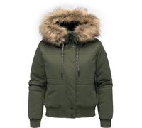 Ragwear Deluxia YOUMODO Women's Warm Winter Jacket, Waterproof Bomber Jacket with Large Hood and (Removable) Faux Fur, XS-XXL, dark olive, L