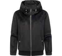 Ragwear Women's lightweight transition jacket, short summer jacket made of cuddly ribbed knit look material with fleece lining and hood, cousy short bonded XS - XXL, black, M