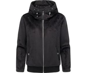 Ragwear Women's lightweight transition jacket, short summer jacket made of cuddly ribbed knit look material with fleece lining and hood, cousy short bonded XS - XXL, black, M