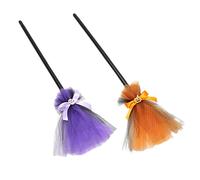 Ragyzity 2PCS Witch Broom, Halloween Witch Broomstick Costume Ornament, Halloween Fancy Dress Accessory Realistic Wizard Flying Broom Stick Accessory for Cosplay Costume Decor