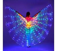 Ragyzity LED Isis Wings Glow Light Up Belly Dance Costumes with Sticks, Led Butterfly Wings,Led Glow Angel Wings, Ideal for Carnival,Stage,Halloween Christmas Party (Adult Colorful)