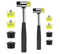 Ragyzity Rubber Hammer, 2Pcs 25mm/35mm Double-Faced Soft Hammer Mallet with 8Pcs Replacement Heads Kit, Non-Slip Rubber Handle Replaceable for Leather Crafts Watch Jewelry Flooring Installation