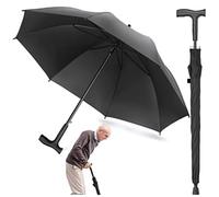 RAHAIM 2-In-1 Walking Stick Umbrella Windproof Cane Umbrella with Heavy-Duty Frame Lightweight Sunshade for Men & Women Ideal for Hiking Climbing Outdoor Use Black
