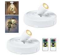 RAHAN 2Pack Battery Operated LED Spotlight, Picture Spot Lights, Indoor Uplights with Remote Dimmable & Timer, Plants Spotlight, Wall Display Lights for Dartboard Paintings Portrait Artwork