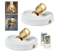 RAHAN 2Pack Battery Operated Spotlight, Picture Light with Remote Dimmable & Timer, Plants Uplighting Picture Lights for Paintings, Small LED Spot Display Lights for Wall Frame Artwork Dartboard