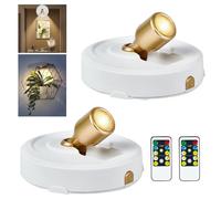 RAHAN 2Pack Battery Operated Spotlight, Picture Light with Remote Dimmable & Timer, Plants Uplighting Picture Lights for Paintings, Small LED Spot Display Lights for Wall Frame Artwork Dartboard