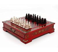RAHBI Chess Board Sets Antique Terracotta 3D Characters Wooden Chess Set for Adults Novelty Puzzle Game with Drawer Storage Design