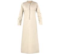 Raheb Men’s Long Sleeve Omani Stitch Thobe with Pockets - Traditional Islamic Dress, Elegant Design and Comfortable for Daily Wear, Weddings, Engagements, and Prayer. (Khaki, 54 X Large)