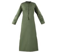 Raheb Men’s Long Sleeve Omani Stitch Thobe with Pockets - Traditional Islamic Dress, Elegant Design and Comfortable for Daily Wear, Weddings, Engagements, and Prayer. (Green, 56 Medium)