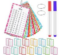 Raheem 1 x 1 Children's Flashcards 13 Sheets Multiplication Cards Set with 2 Markers & Rings Calculating Learning Game from 5 Years Maths Multiplication Cards for First Day at School, Disposable Table