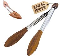 Raheem 11 Inch Wooden Tip Kitchen Tongs with Stainless Steel Handle + 2PCS 50C Transparent Acrylic Wall Hooks (6x6cm) Salad Bread Cooking Tongs Ideal for Kitchen, Grilling, Bakery, Restaurant