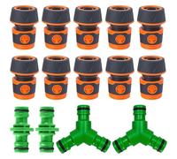 Raheem 14-Piece 1/2'' Garden Hose Connector Set 10 Hose Connectors + 2 Y-Splitters + 2 Double Hose Connectors, Compatible with Gardena System, Ideal for Garden Watering, Car Wash, Household Use