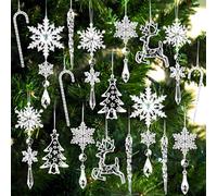 Raheem 18 Pcs Clear Acrylic Crystal Christmas Hanging Decorations Snowflake, Icicle, Reindeer, Tree & Candy Cane Ornaments with Strings, Elegant Xmas Tree Ornaments for Winter Holiday & Home Décor