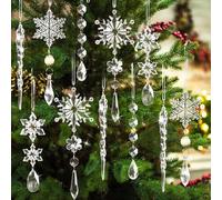 Raheem 18PCS Clear Acrylic Christmas Ornaments Set Crystal Snowflake & Icicle Hanging Decorations with Strings Transparent Xmas Tree Decorations for Christmas, New Year, Winter Holiday & Festive Déc