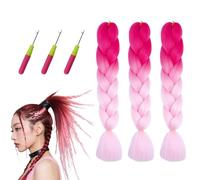 Raheem 3 Pack 24 Inch Jumbo Braids Hair Extensions Red & Pink Ombre Kanekalon Synthetic Crochet Braiding Hair with 3 Crochet Hooks Heat Resistant Jumbo Hair for Box Braids,Twists,Dreadlocks,Cornrows